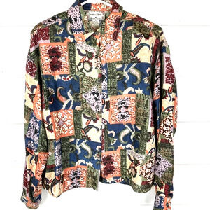 Vintage Jonathan Martin Silk Shirt Womens Medium Button Down Long Sleeve Collar